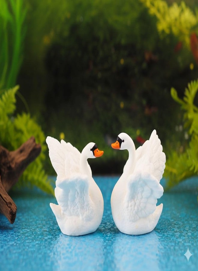 Royal Fountain White Swan Couple Resin Figurines, Antique Style Decorative Set, Indoor Home Decor - Image 2